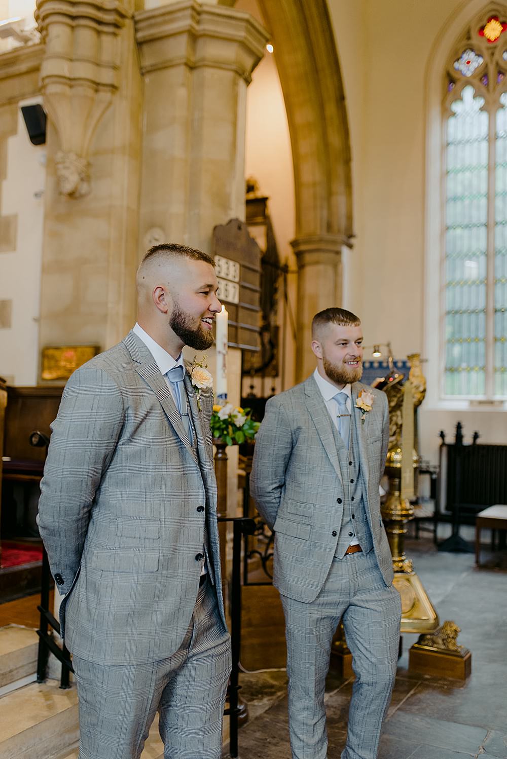 Groomsmen Suits Grey Blue Tie Groom Belbroughton Church Hall Wedding Faye Green Photo