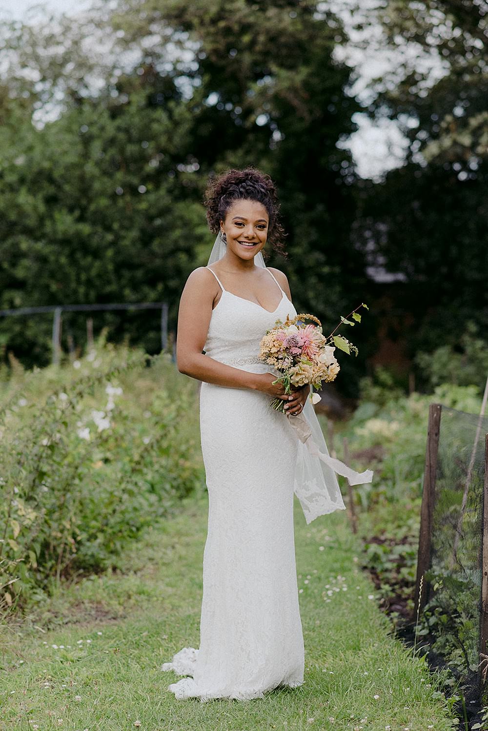 Bride Bridal Dress Gown Wed2B Straps Train Fit Flare Lace Veil Belbroughton Church Hall Wedding Faye Green Photo