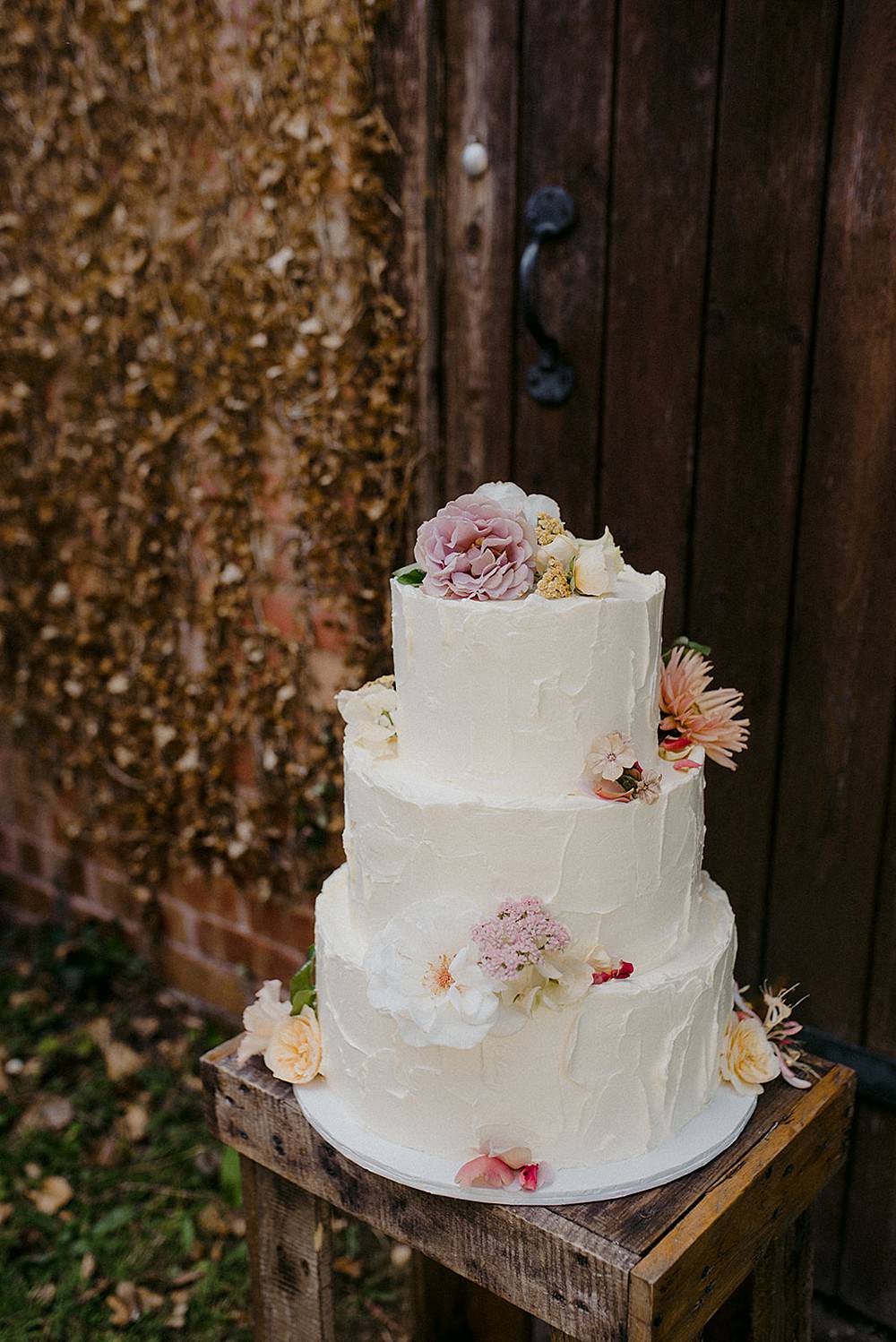 Buttercream Cake Flowers Floral Rustic Belbroughton Church Hall Wedding Faye Green Photo