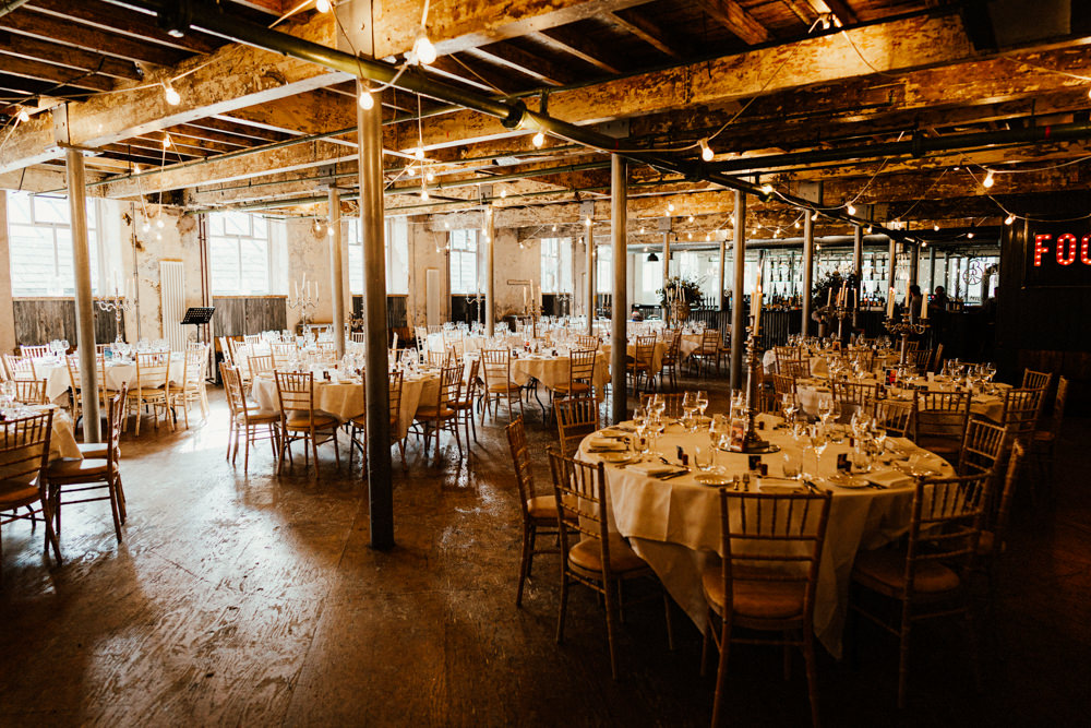 Holmes Mill Industrial Reception Festoon Lights Brewery Wedding Ginger Beard Weddings