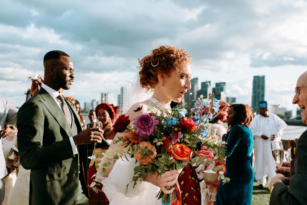 Bouquet Flowers Bride Bridal Colourful Rose Wild British Nigerian Wedding Andrew Brannan Photography