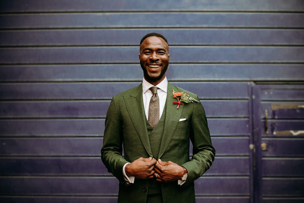 Groom Suit Green Waistcoat Tie British Nigerian Wedding Andrew Brannan Photography