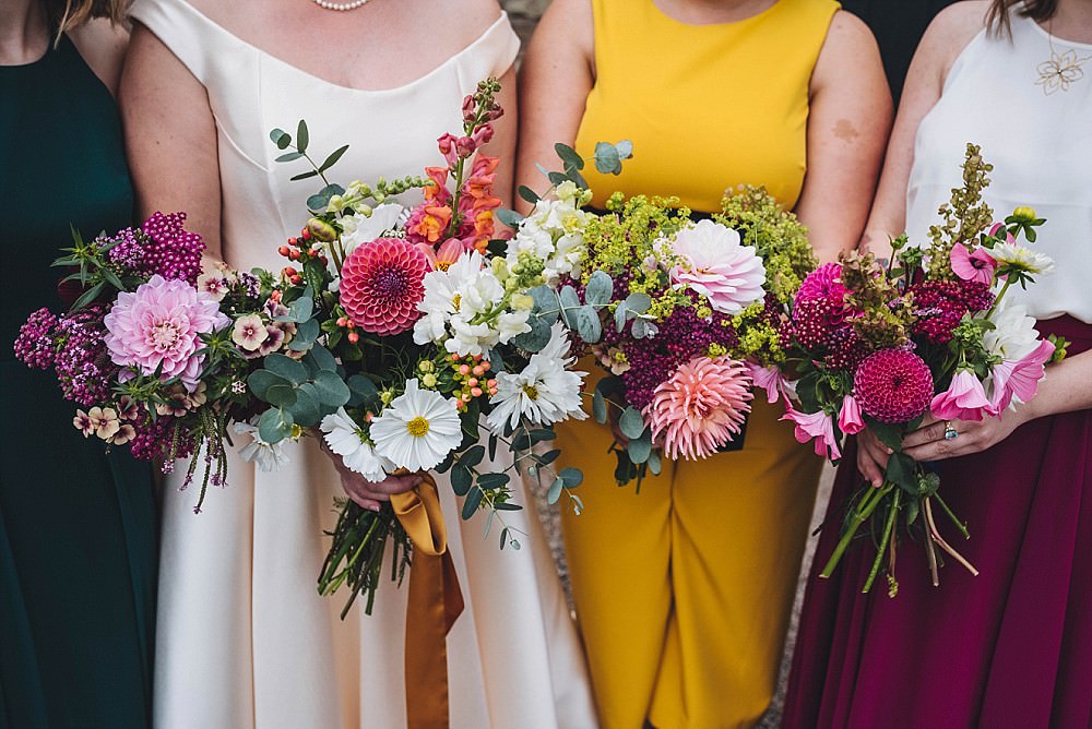 Bouquet Flowers Bride Bridal Bridesmaids Dahlia Stocks Broadfield Court Wedding Marta May Photography