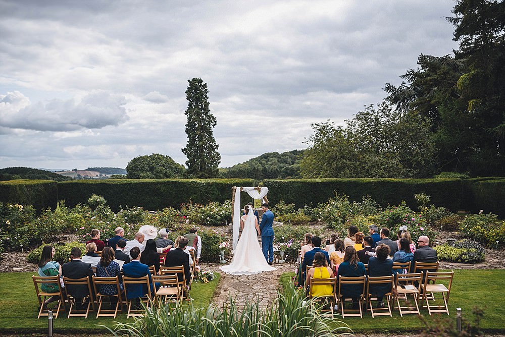 Outdoor Garden Ceremony Flower Arch Fabric Broadfield Court Wedding Marta May Photography