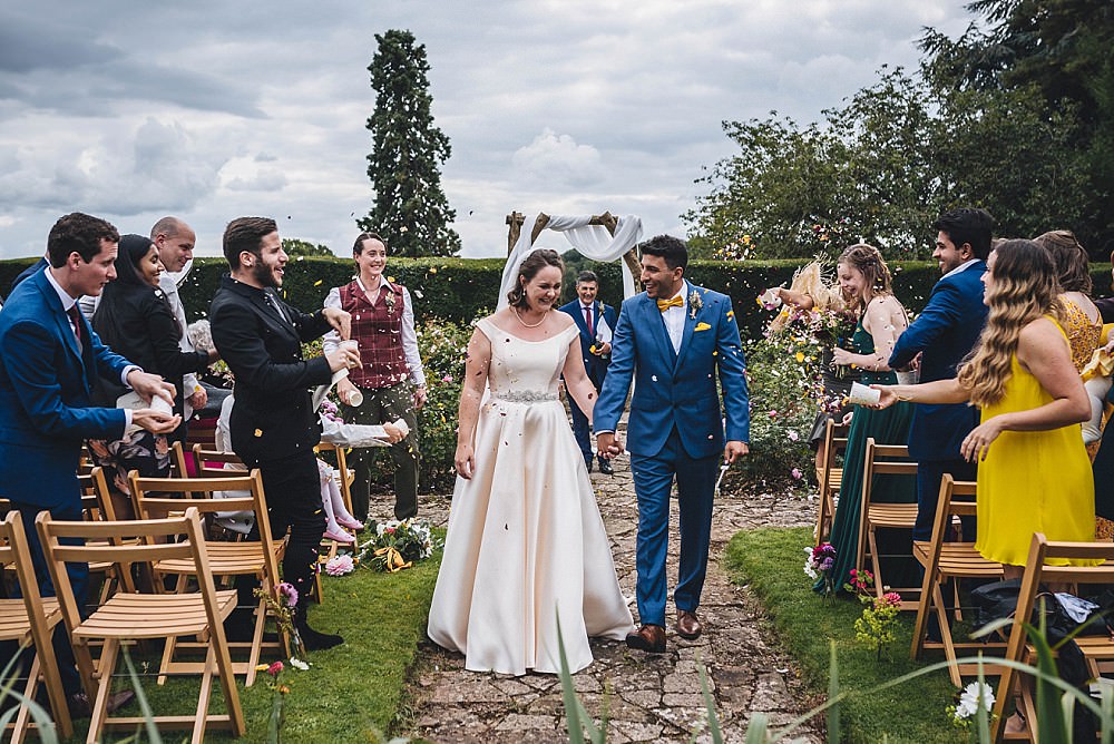 Outdoor Garden Ceremony Flower Arch Fabric Broadfield Court Wedding Marta May Photography
