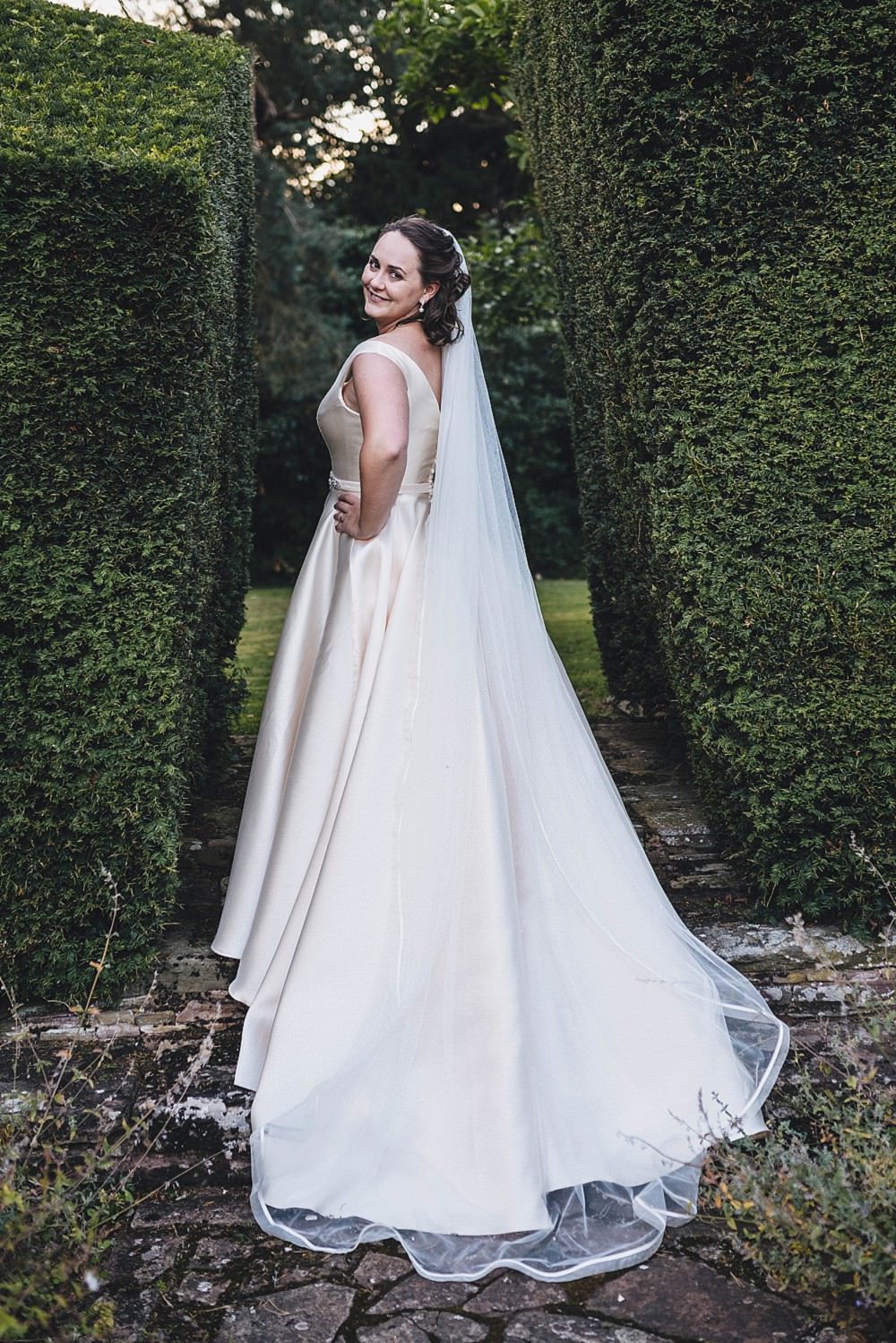 Dress Gown Bride Bridal Train Straps Belt Veil Nicola Anne Broadfield Court Wedding Marta May Photography