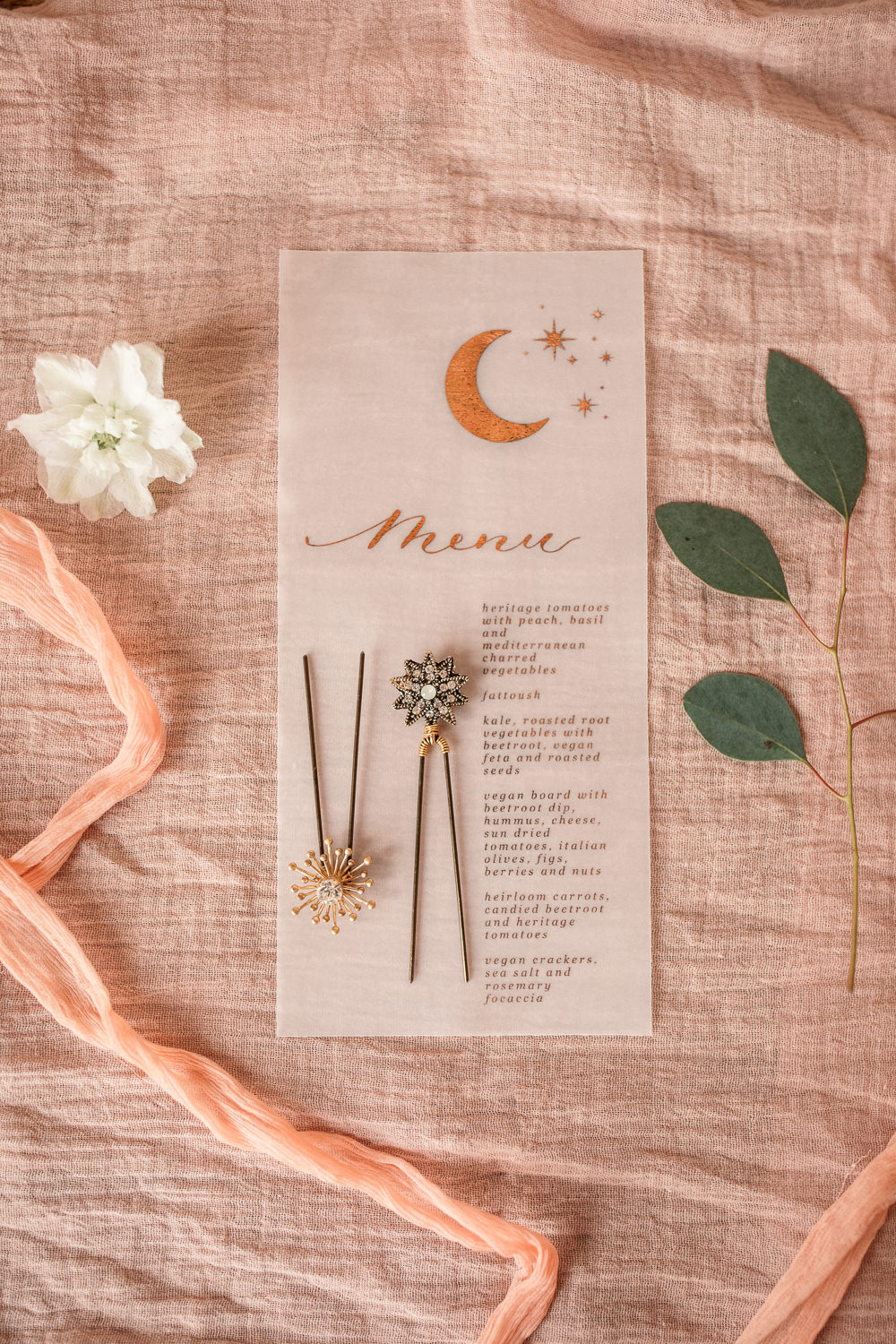 Moon Glassine Stationery Menu Celestial Wedding Inspiration Becky Harley Photography