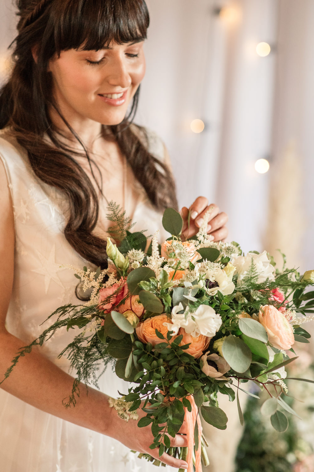 Bouquet Flowers Bride Bridal Pink White Rose Ranunculus Astrantia Celestial Wedding Inspiration Becky Harley Photography