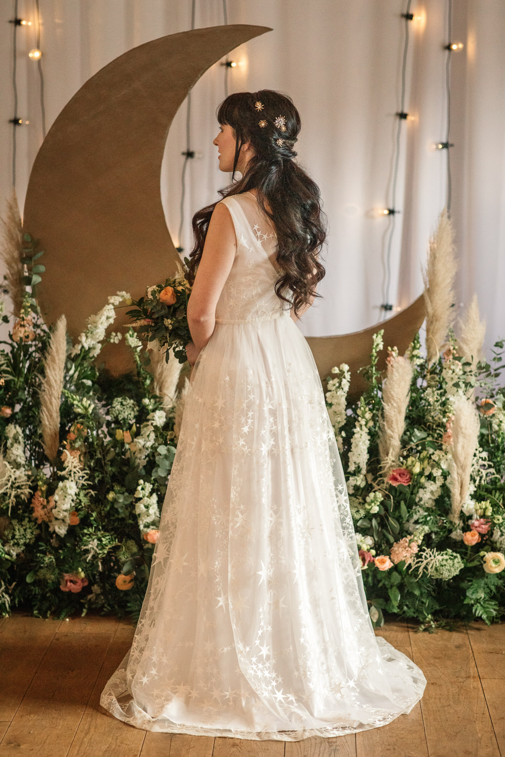 Dress Gown Bride Bridal Stars Maudika Bridal Celestial Wedding Inspiration Becky Harley Photography