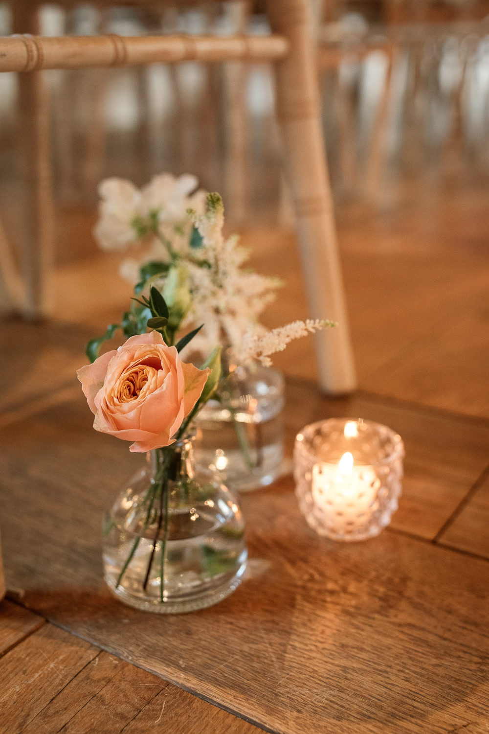 Bottle Flowers Candles Pew End Aisle Celestial Wedding Inspiration Becky Harley Photography