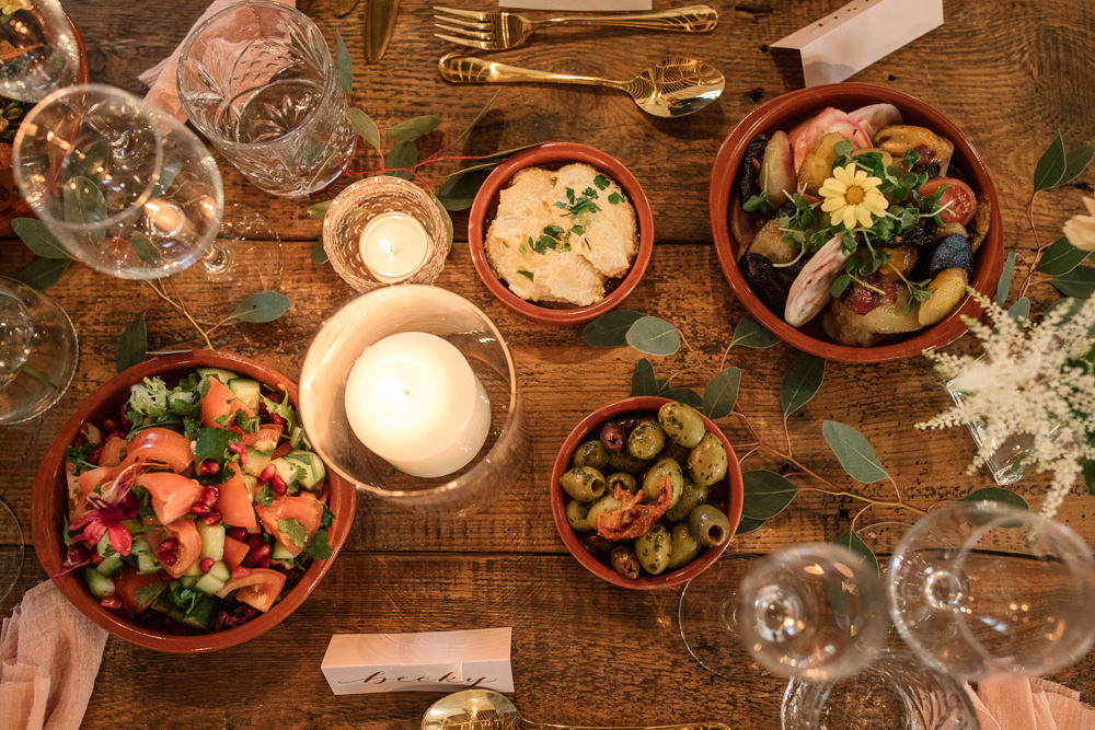 Table Tablescape Long Table Flowers Candles Food Grazing Sharing Platter Celestial Wedding Inspiration Becky Harley Photography