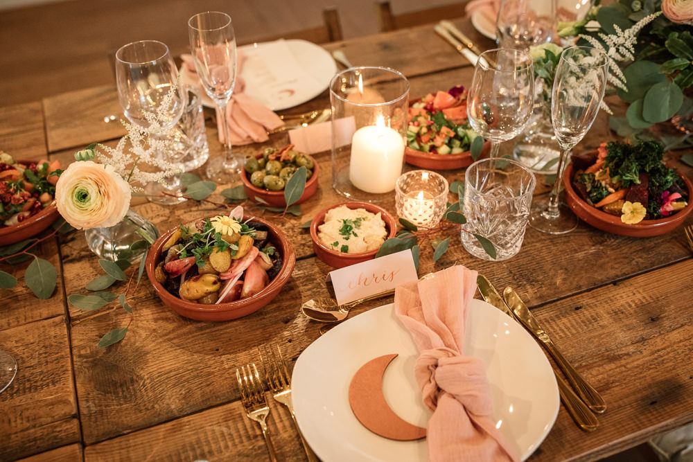 Table Tablescape Long Table Flowers Candles Food Grazing Sharing Platter Celestial Wedding Inspiration Becky Harley Photography