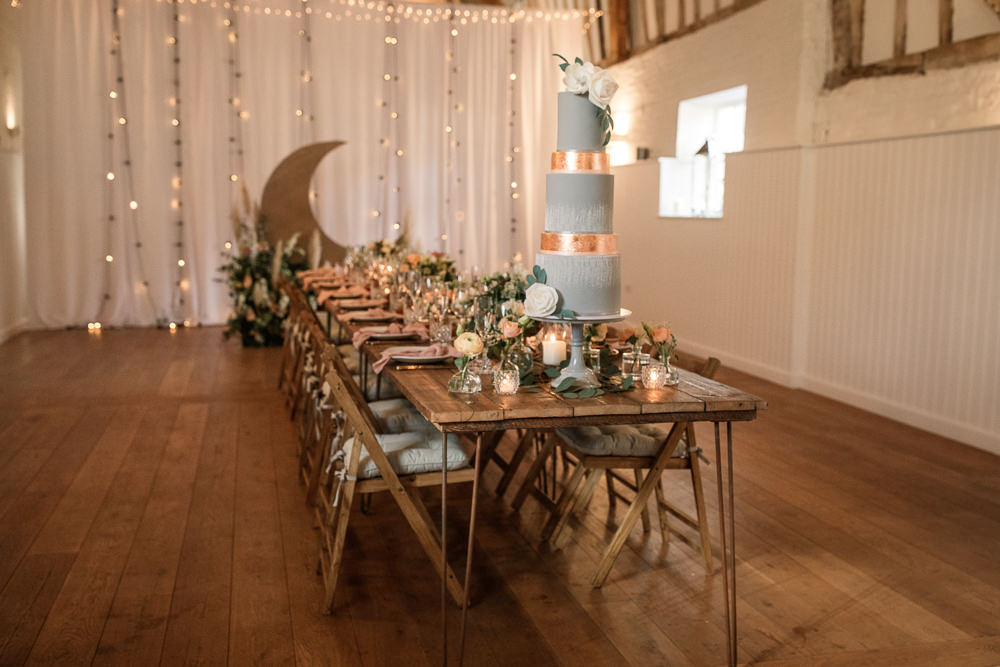 Table Tablescape Long Table Flowers Candles Moon Backdrop Celestial Wedding Inspiration Becky Harley Photography