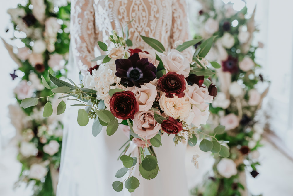 Bride Bridal Bouquet Flowers Dahlia Eucalyptus Chippenham Park Wedding Daniel Ackerley Photography