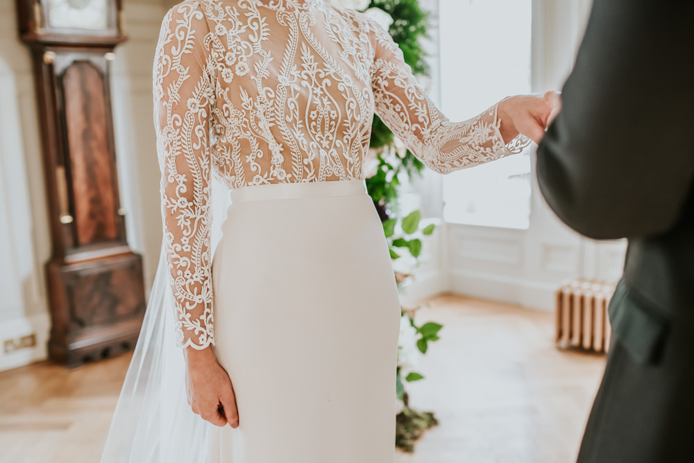 Dress Gown Bride Bridal Lace Sleeves Top Veil Lara B Bridal Chippenham Park Wedding Daniel Ackerley Photography