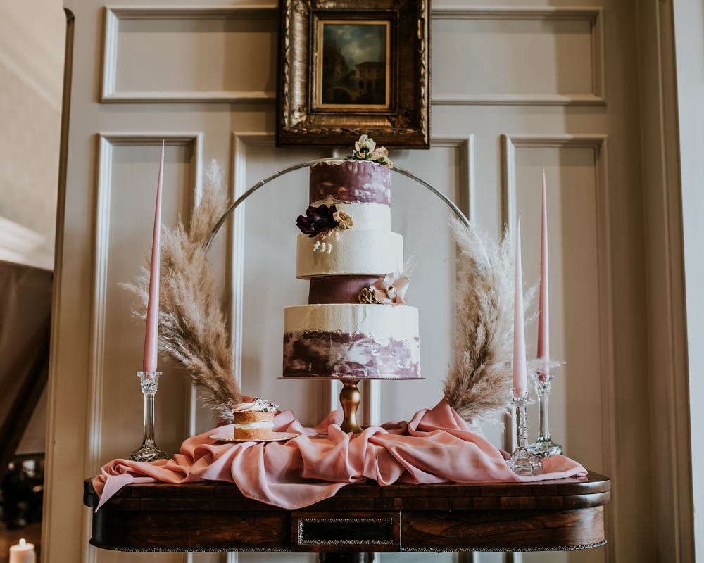 Cake Painted Hoop Table Decor Backdrop Pampas Grass Chippenham Park Wedding Daniel Ackerley Photography