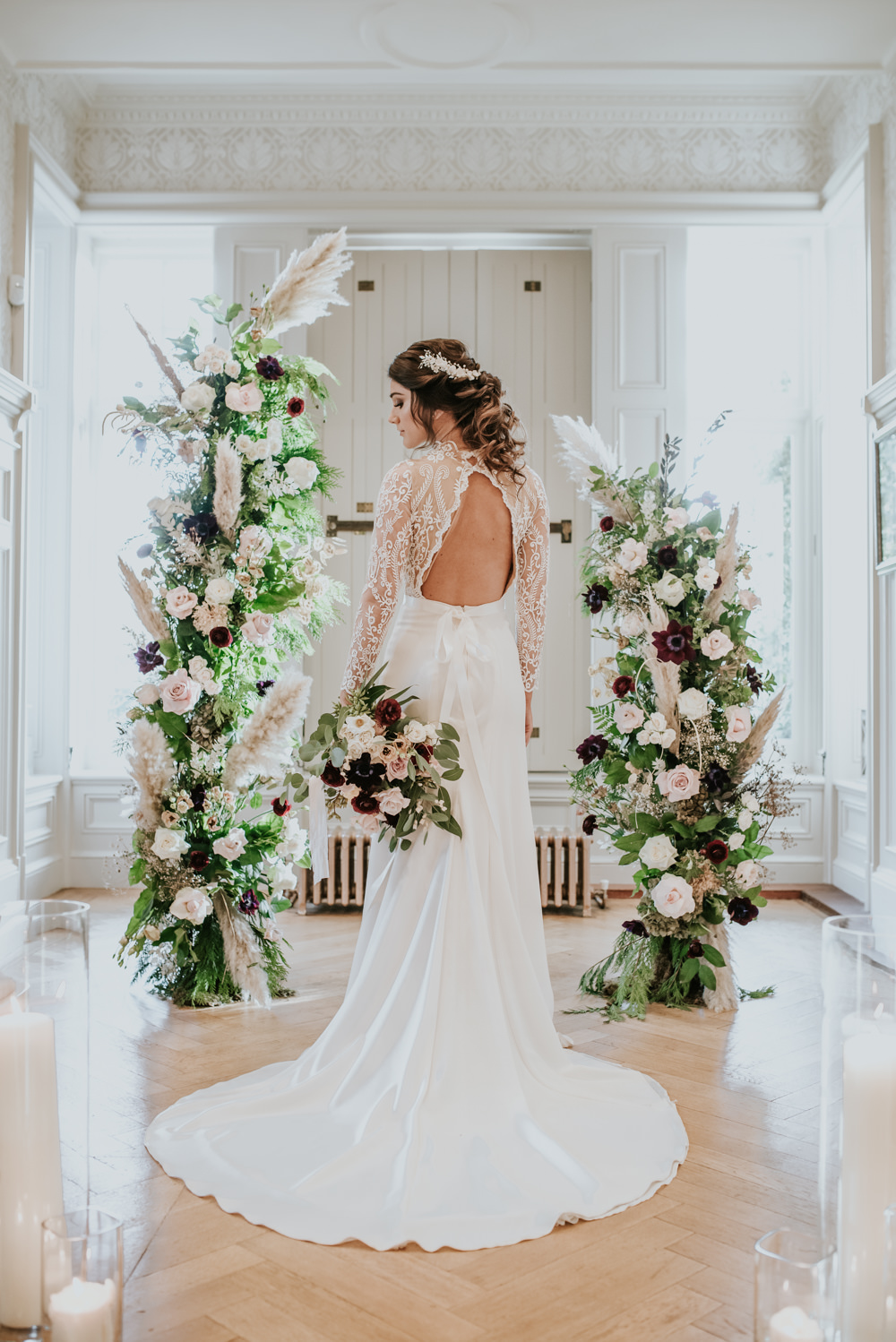 Dress Gown Bride Bridal Lace Sleeves Top Veil Lara B Bridal Chippenham Park Wedding Daniel Ackerley Photography