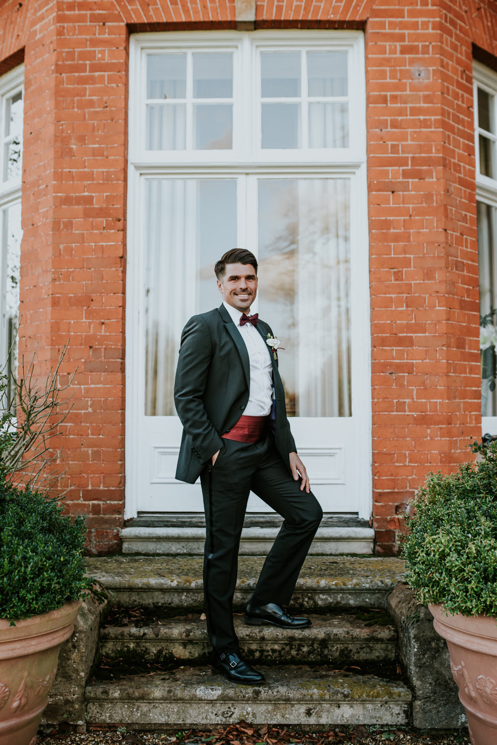 Groom Suit Tux Tuxedo Bow Tie Chippenham Park Wedding Daniel Ackerley Photography