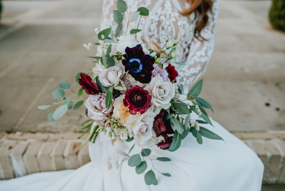 Bride Bridal Bouquet Flowers Dahlia Eucalyptus Anemone Chippenham Park Wedding Daniel Ackerley Photography