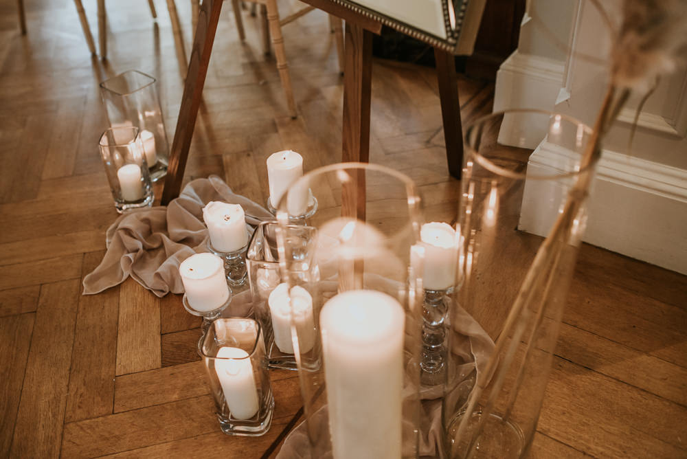 Pillar Candles Aisle Decor Ceremony Chippenham Park Wedding Daniel Ackerley Photography