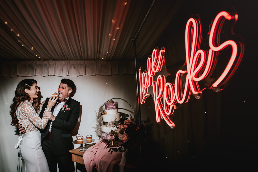 Neon Sign Light Chippenham Park Wedding Daniel Ackerley Photography