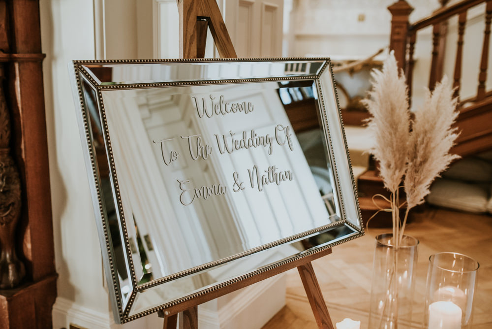 Welcome Sign Signs Signage Mirror Chippenham Park Wedding Daniel Ackerley Photography