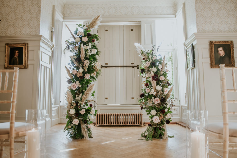 Pillar Candles Aisle Decor Ceremony Flower Arch Instalation Backdrop Chippenham Park Wedding Daniel Ackerley Photography