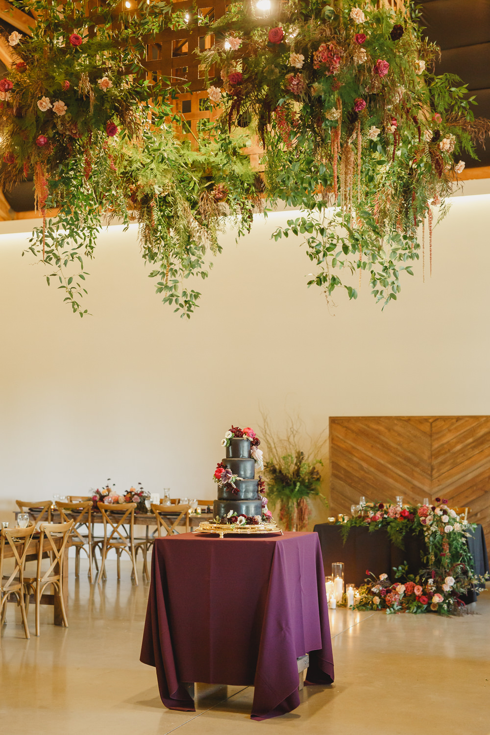 Table Decor Tablescape Flowers Black Plates Red Napkins Candles Enchanted Forest Wedding Kristen Booth Photography