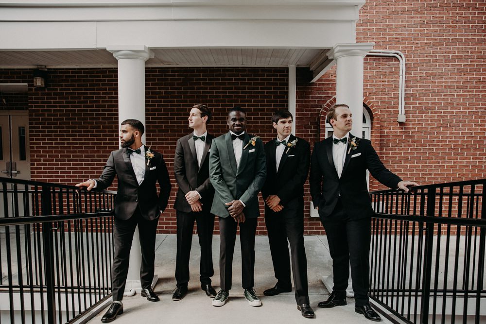 Groom Suit Bow Tie Green Groomsmen Georgia Wedding Aline Marin Photography
