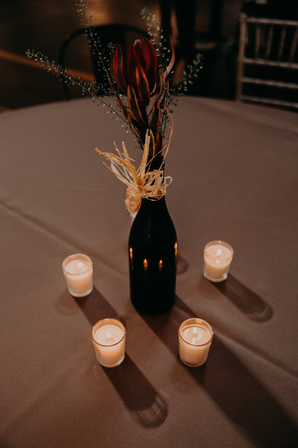 Table Flowers Bottle Centrepiece Candles Georgia Wedding Aline Marin Photography