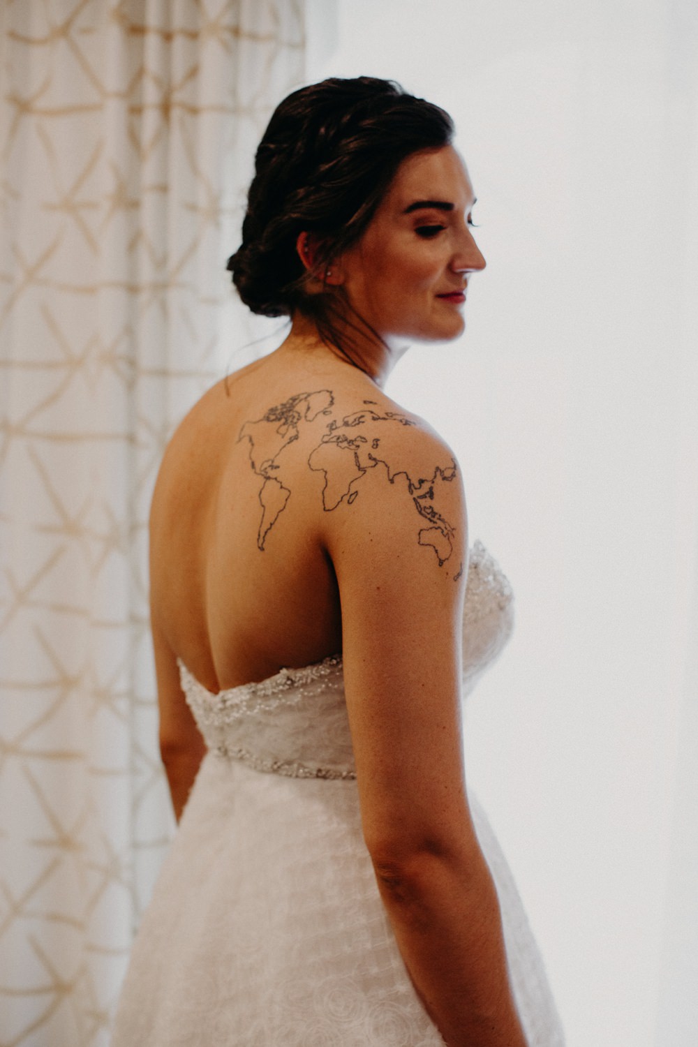 Dress Gown Bride Bridal Strapless Tattoo Georgia Wedding Aline Marin Photography
