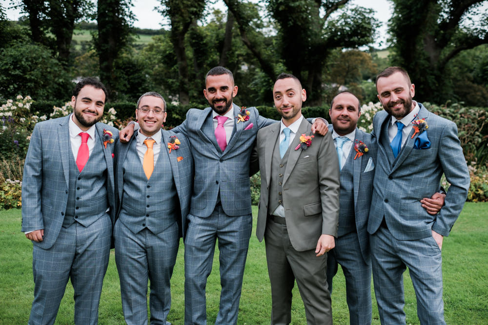Groom Suit Grey Colourful Ties Groomsmen Glenarm Castle Wedding Jonathan Ryder Photography