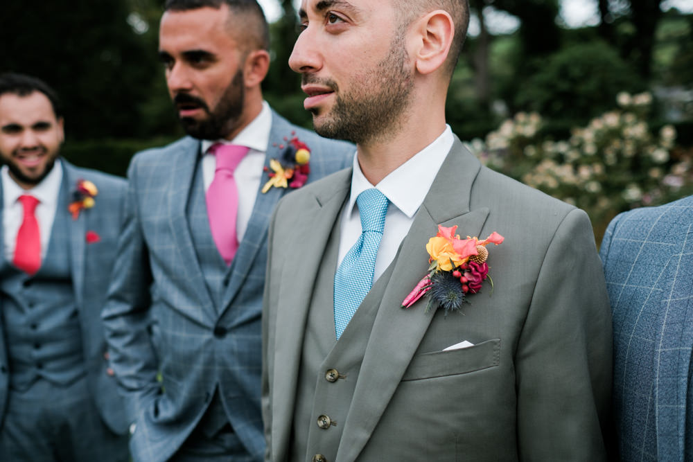 Groom Suit Grey Buttonhole Flowers Glenarm Castle Wedding Jonathan Ryder Photography