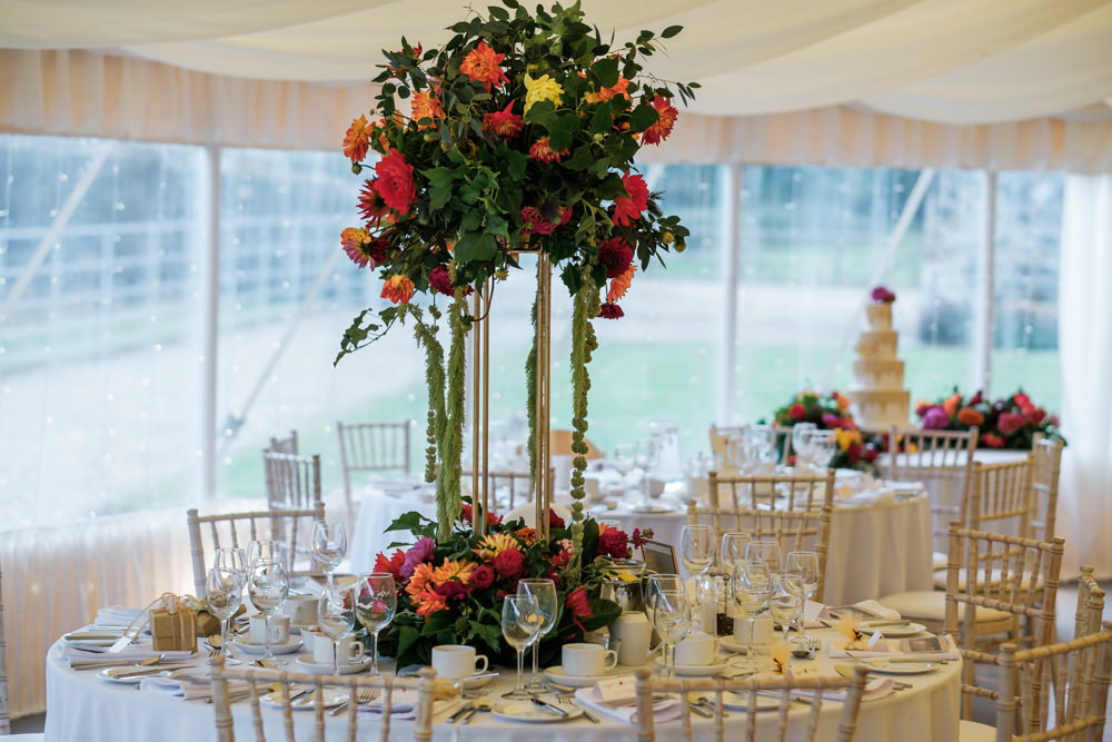 Centrepiece Flowers Colourful Decor Tall Glenarm Castle Wedding Jonathan Ryder Photography