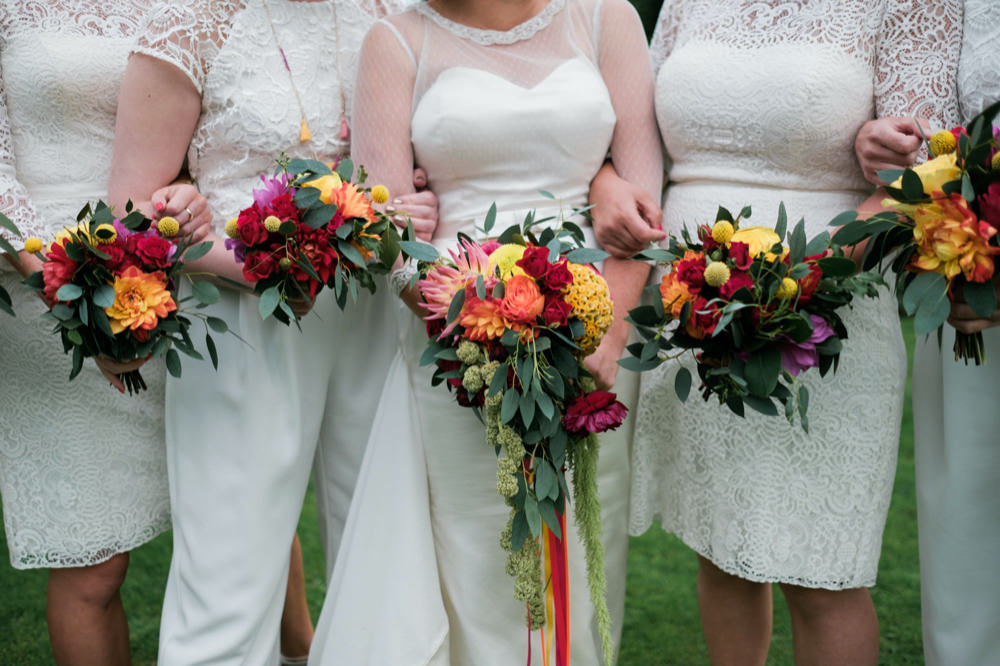 Bride Bridal Bouquet Flowers Colourful Red Orange Yellow Glenarm Castle Wedding Jonathan Ryder Photography
