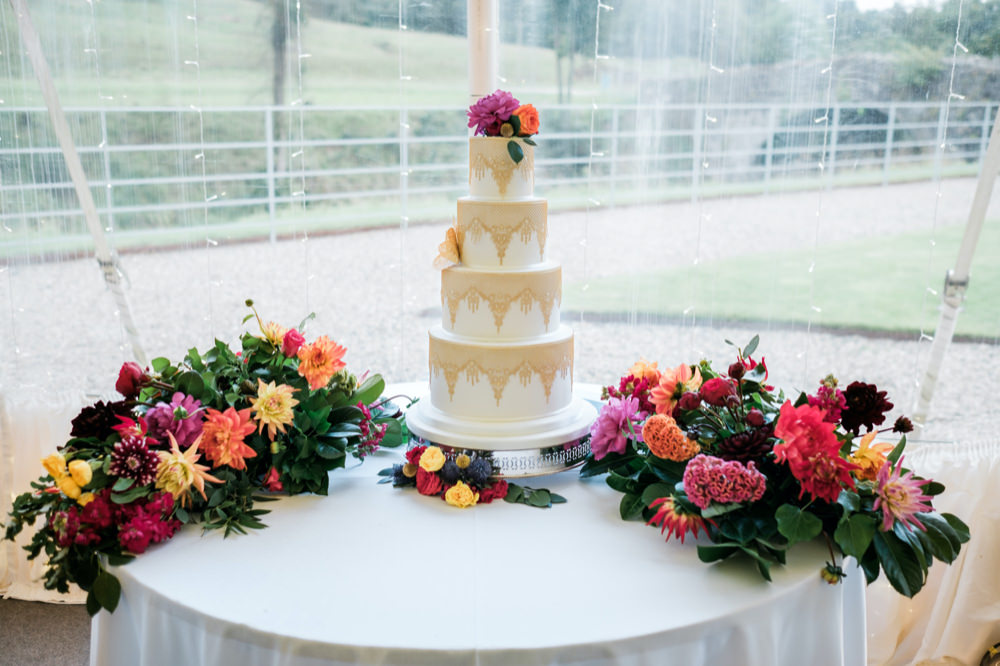 Cake Table Flowers Glenarm Castle Wedding Jonathan Ryder Photography