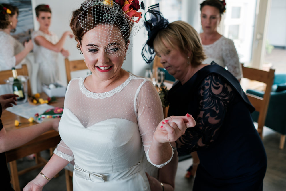 Bride Bridal Dress Gown Fitted Belt Sleeves Glenarm Castle Wedding Jonathan Ryder Photography
