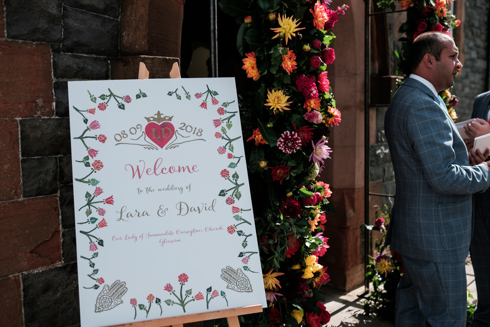 Welcome Sign Signs Signage Glenarm Castle Wedding Jonathan Ryder Photography