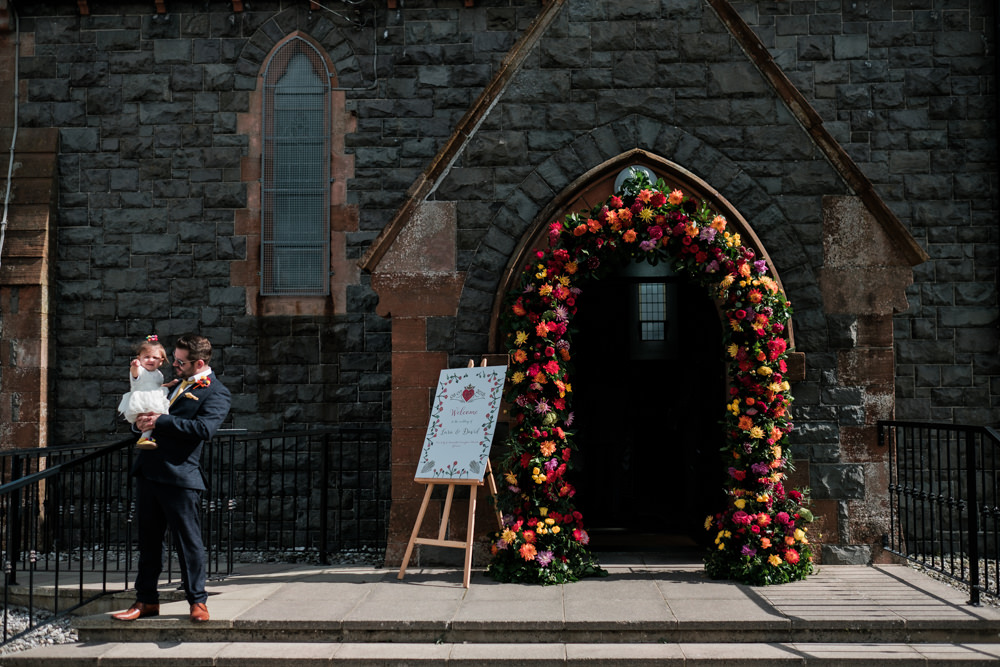 Flower Arch Church Ceremony Colourful Glenarm Castle Wedding Jonathan Ryder Photography