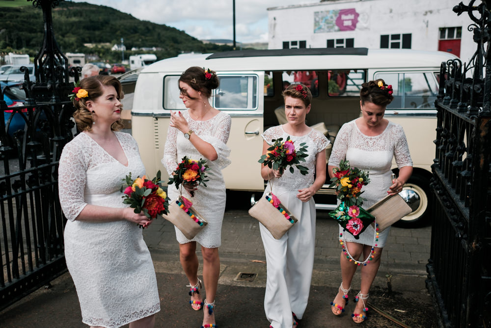 Bridesmaids Bridesmaid Dress Dresses White Mismatched Glenarm Castle Wedding Jonathan Ryder Photography