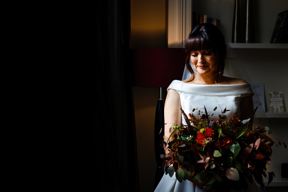 Bouquet Flowers Bride Bridal Orange Dahlia Feather Greenery Ribbon Great John Street Hotel Wedding About Today Photography