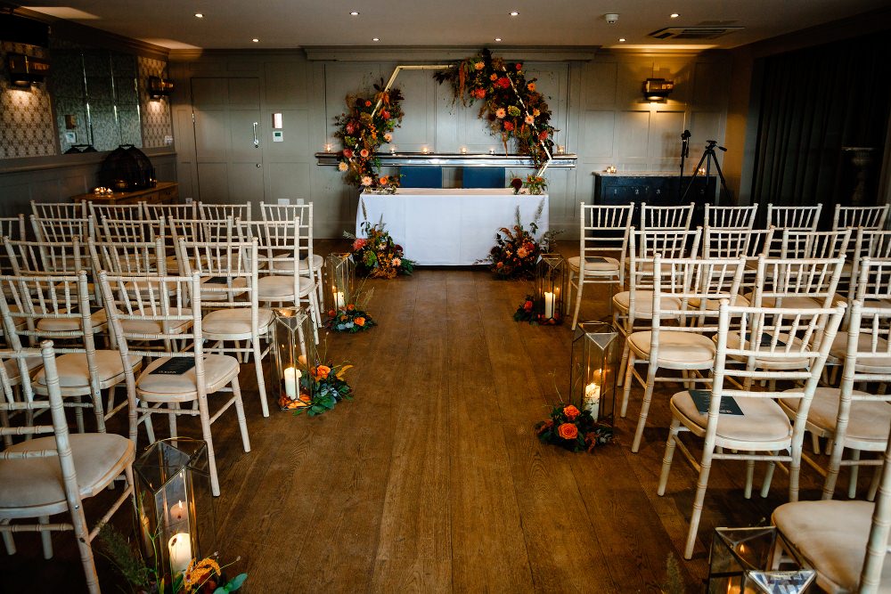 Hurricane Lantern Candle Flowers Pew End Aisle Decor Great John Street Hotel Wedding About Today Photography