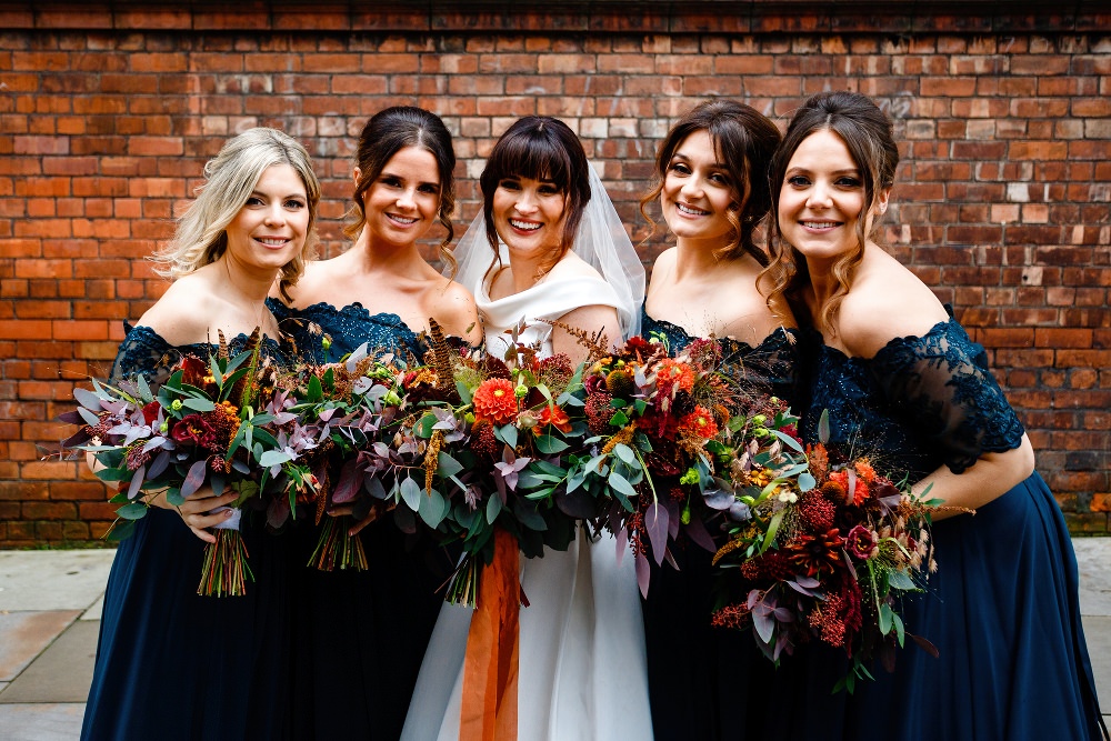 Bridesmaids Bridesmaid Dress Dresses Green Teal Maxi Orange Bouquets Great John Street Hotel Wedding About Today Photography
