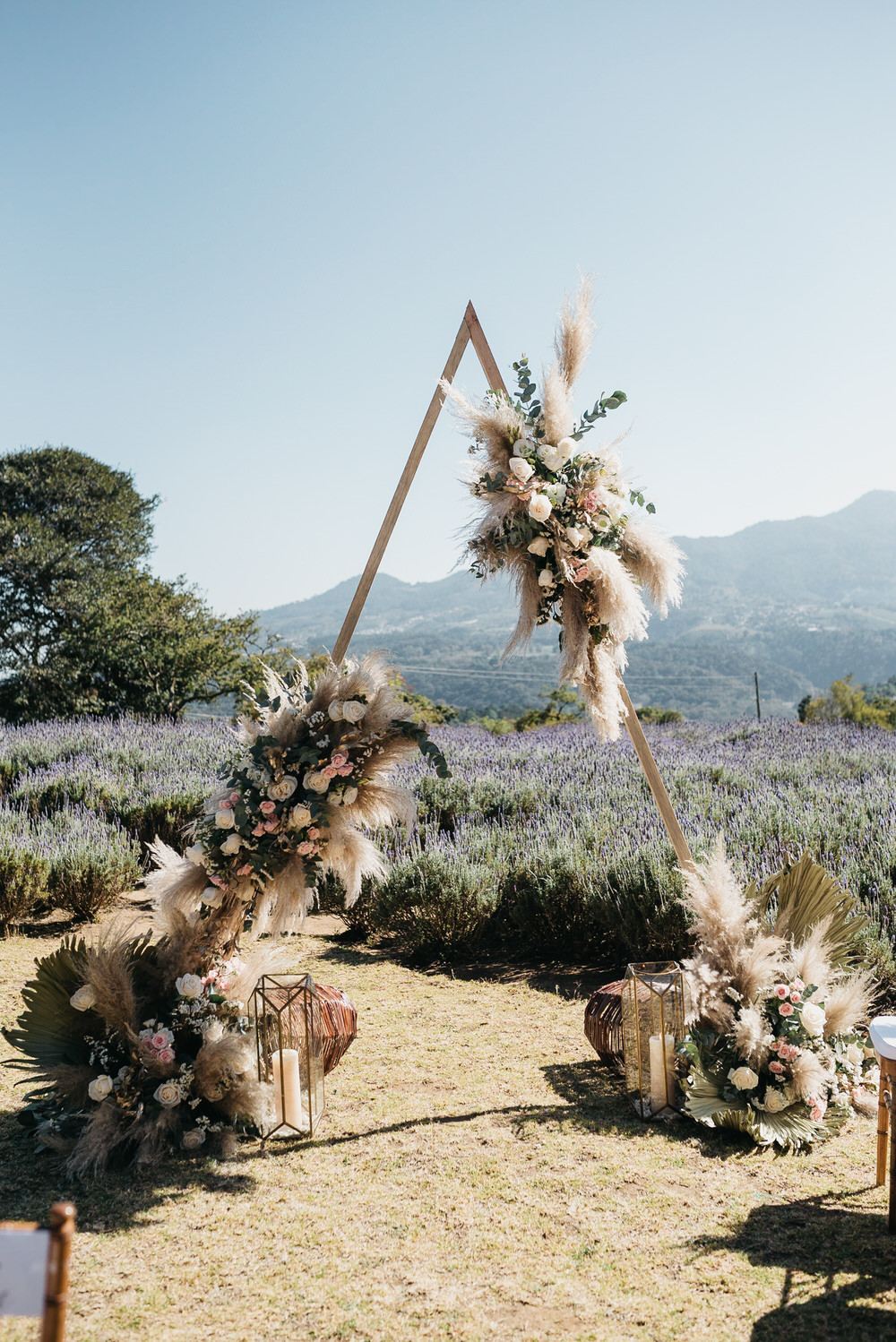 Aisle Ceremony Backdrop Triangle Flowers Pampas Grass Guatemala Wedding Daniel Lopez Perez Photography
