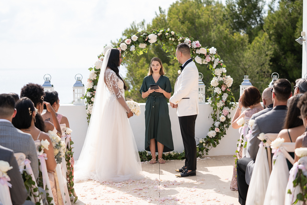 Moongate Flower Arch Ceremony Backdrop Ibiza Destination Wedding David Christopher Photography