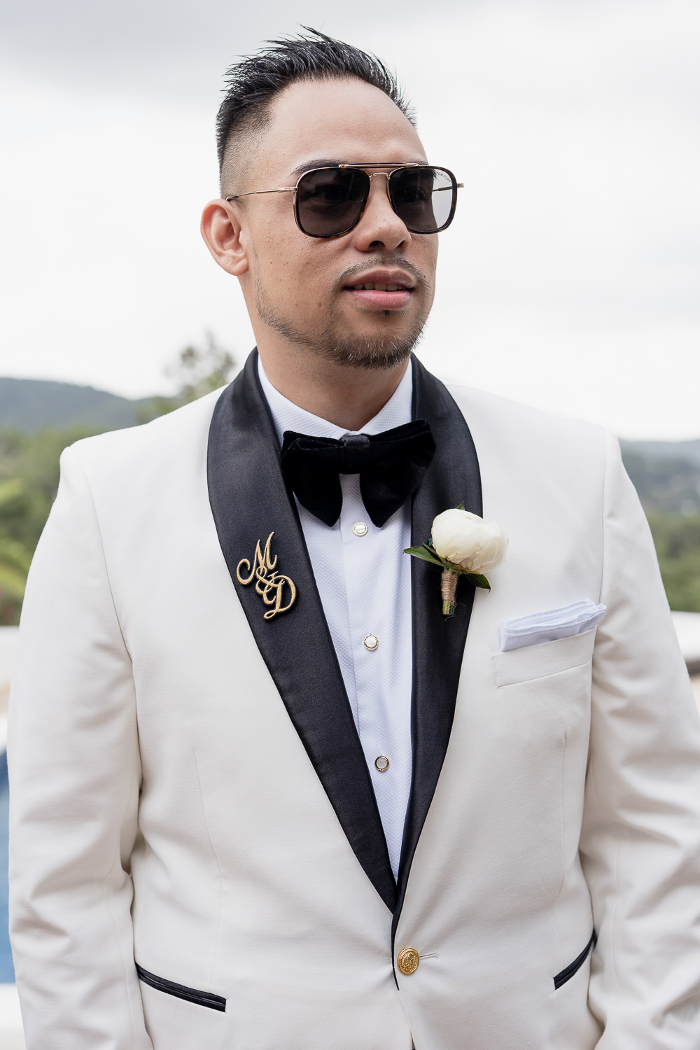 Groom Groomsmen Suits Tux Tuxedo Bow Tie Ibiza Destination Wedding David Christopher Photography