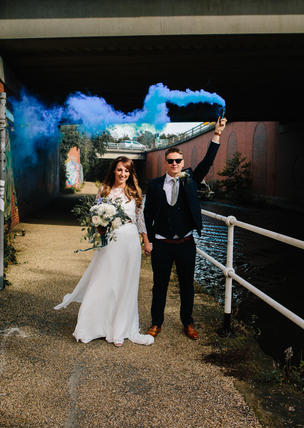 Indie Warehouse Wedding Dan Hough Photo Smoke Bomb