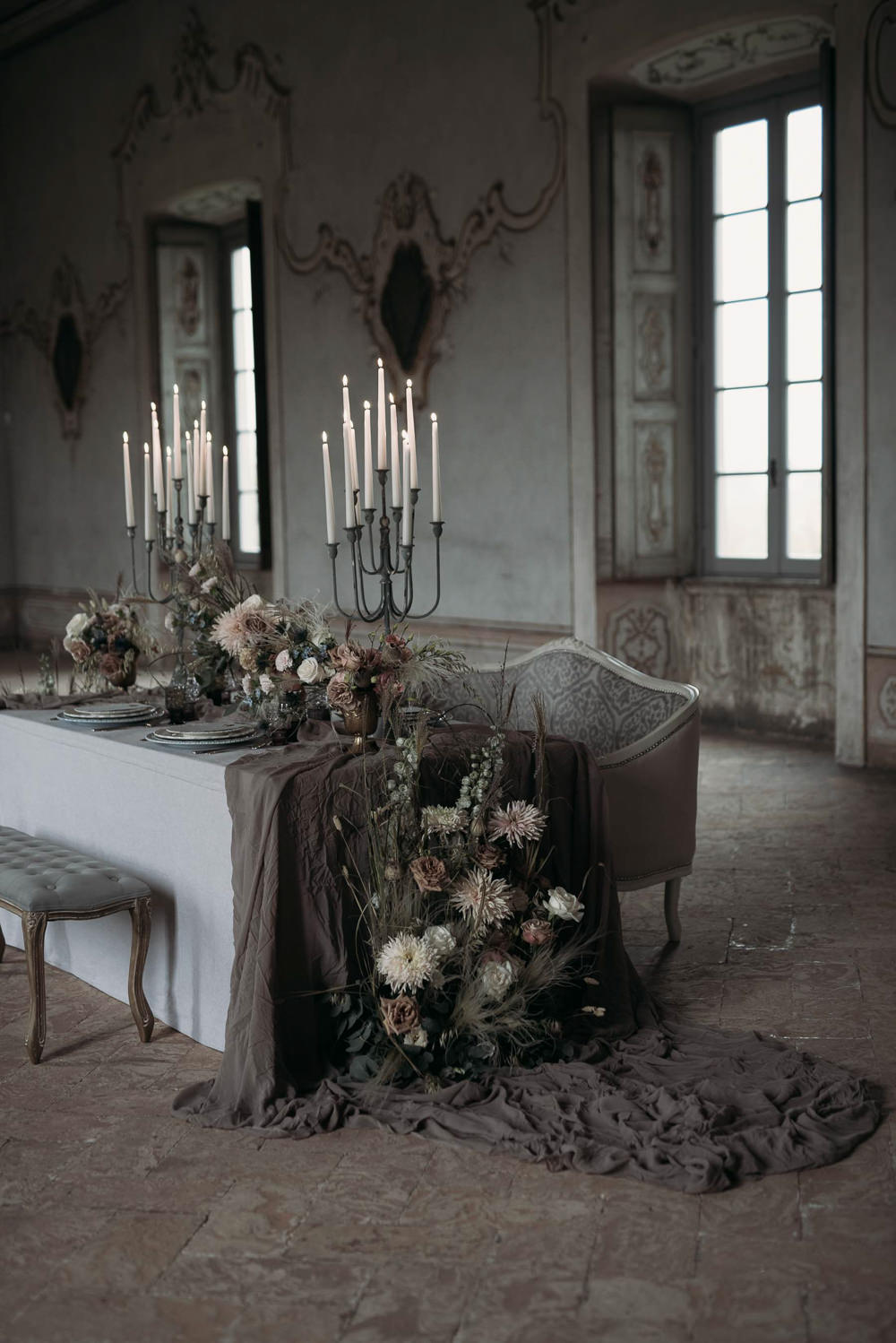 Table Candle Sticks Flowers Meadow Flowers Silk Opulent Tablescape Italy Elopement Ideas Gradisca Portento Fotografica