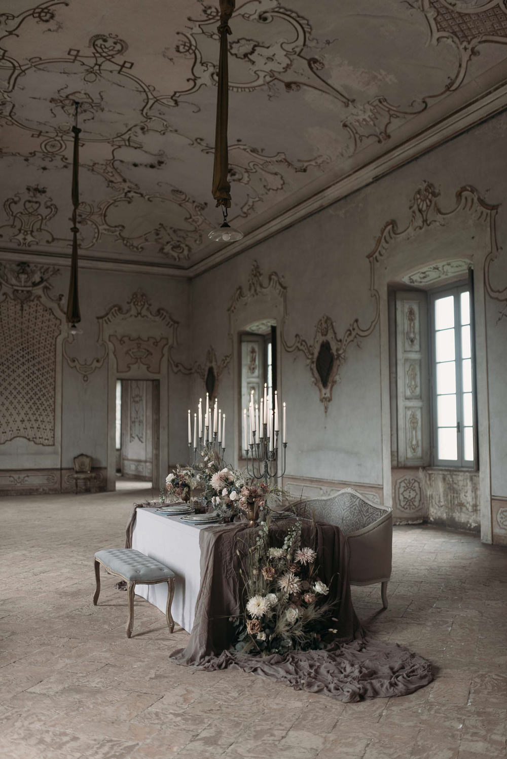 Table Candle Sticks Flowers Meadow Flowers Silk Opulent Tablescape Italy Elopement Ideas Gradisca Portento Fotografica
