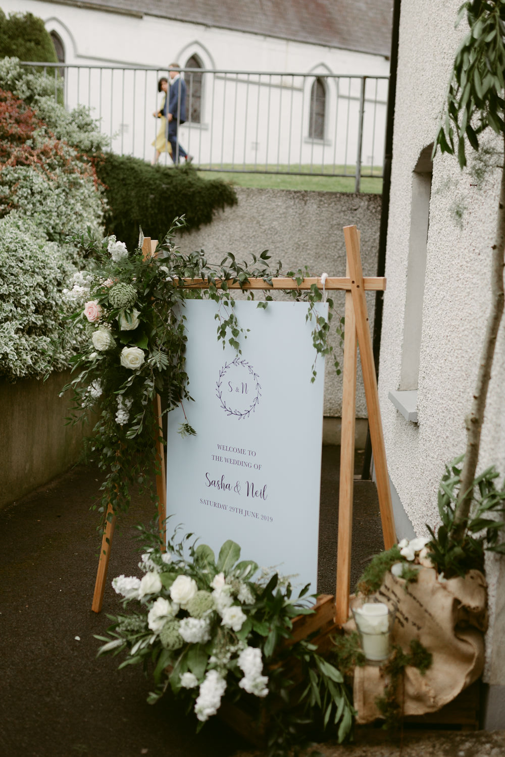 Welcome Sign Signs Signage Flowers Banner Ivory Pavilion Wedding Iain Irwin Photography